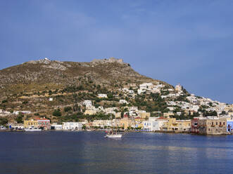 Agia Marina Waterfront and Medieval Castle of Pandeli, Leros Island, Dodecanese, Greek Islands, Greece, Europe - RHPLF32952