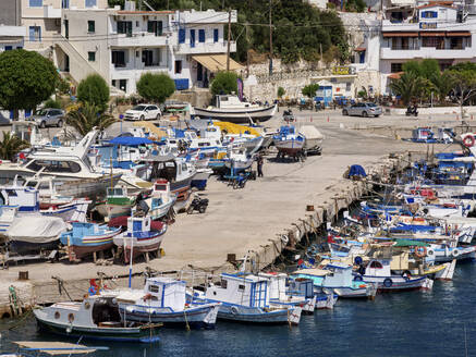 Fishing Boats at the Port in Fournoi, elevated view, Fournoi Island, North Aegean, Greek Islands, Greece, Europe - RHPLF32970