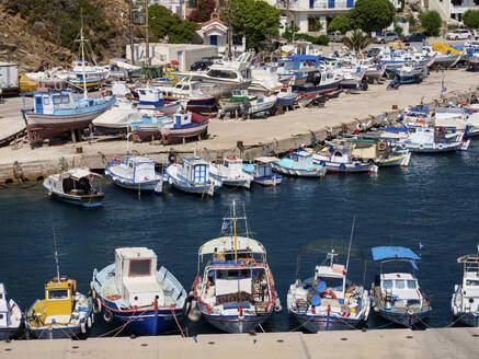 Fishing Boats at the Port in Fournoi, elevated view, Fournoi Island, North Aegean, Greek Islands, Greece, Europe - RHPLF32971