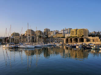 Venetian Dockyards at the Old Port, sunrise, City of Heraklion, Greek Islands, Greece, Europe - RHPLF33002