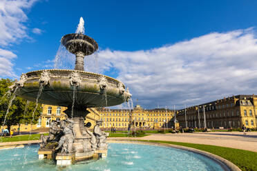 Schlossplatz Stuttgart, Neues Schloss, Brunnen, Stuttgart, Land Baden-Württemberg, Deutschland, Europa - RHPLF33074