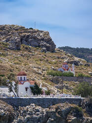 Kapelle und Friedhof in Pigadia, Insel Karpathos, Dodekanes, Griechische Inseln, Griechenland, Europa - RHPLF33172