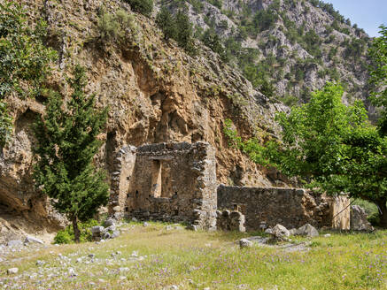 Architektur von Palea Agia Roumeli, südlicher Ausgang der Samaria-Schlucht, Region Chania, Kreta, Griechische Inseln, Griechenland, Europa - RHPLF33206