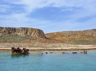 Shipwreck off the coast of Imeri Gramvousa, Chania Region, Crete, Greek Islands, Greece, Europe - RHPLF33231