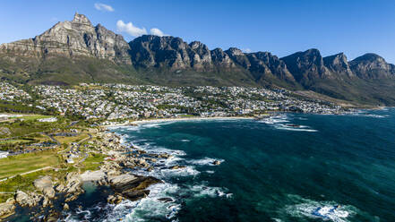 Aerial of the Twelve Apostles and Camps Bay, Cape Town, South Africa, Africa - RHPLF33305
