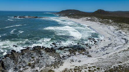 Luftaufnahme eines weißen Sandstrandes, West Coast National Park, Western Cape Province, Südafrika, Afrika - RHPLF33311