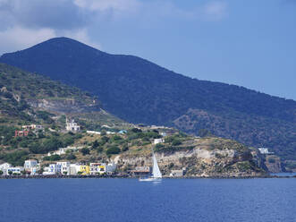 Sailboat off the coast of Nisyros Island, Dodecanese, Greek Islands, Greece, Europe - RHPLF33534