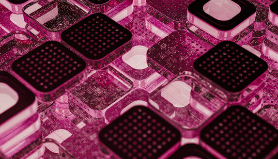 Microprocessor chip blocks with illuminated pink light - JPF00486