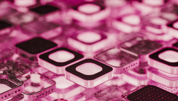 Abstract microprocessor chip blocks with illuminated pink light - JPF00490