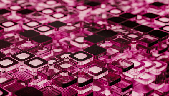 Schichten von Mikrochip-Blöcken mit rosa Licht beleuchtet - JPF00491