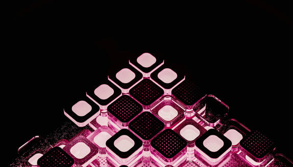 Schwarze Computerchips, die mit rosa Licht beleuchtet werden - JPF00494