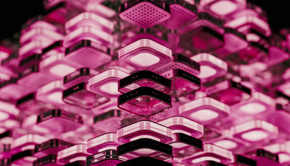 Multiple layers of computer chips with pink lighting - JPF00495