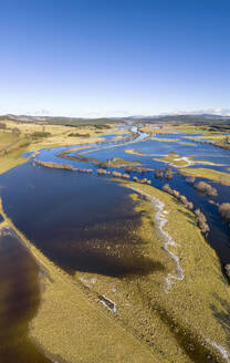UK, Scotland, Boat of Garten, Aerial view of river Spey in flood - SMAF02755