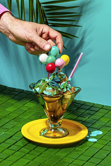 Studio shot of a tropical colorful fresh summery fancy frozen dessert. Creative still life - RDTF00098