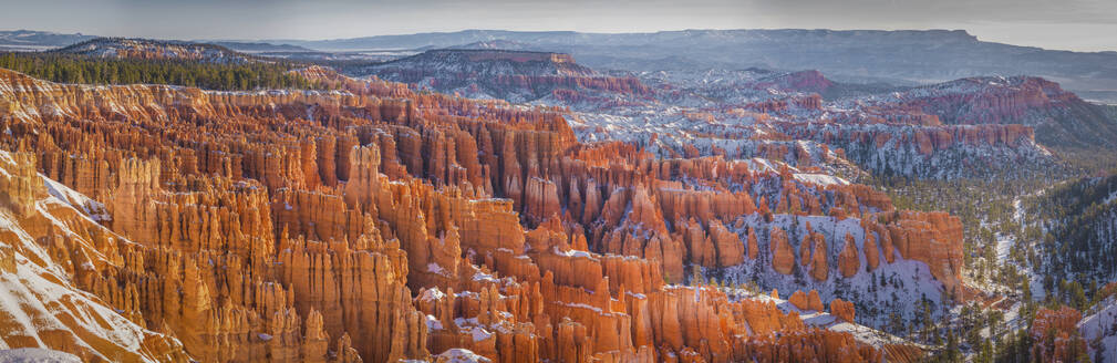 Aerial view of the red rock canyon with snow and ice in winter, Utah, United States. - AAEF28106