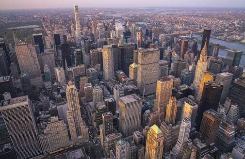 Aerial view of Manhattan's beautiful cityscape with skyscrapers and rooftop scenery, New York, United States. - AAEF28121