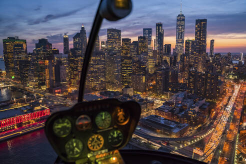 Aerial view of Manhattan skyline at dusk, New York, United States. - AAEF28136