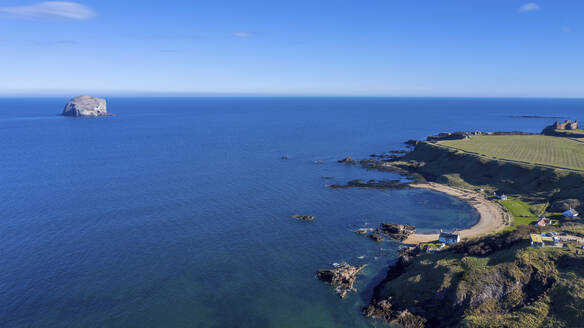 Aerial view of beautiful Canty Bay, North Berwick, Scotland. - AAEF28236