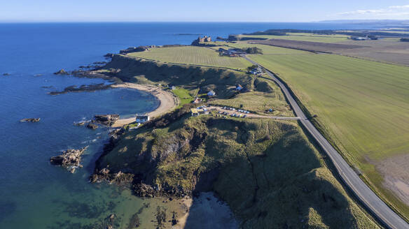 Aerial view of beautiful Canty Bay, North Berwick, Scotland. - AAEF28237