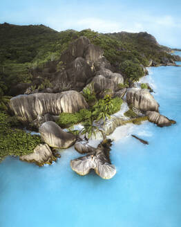 Luftaufnahme der Anse Source D'Argent, La Digue und Inner Islands, Seychellen. - AAEF28311