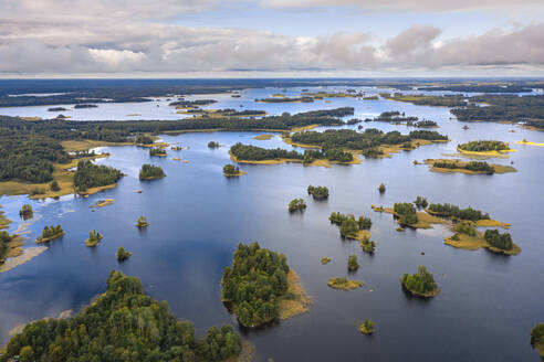 Aerial view of Vuoksi River, Larionovskoe, Karelia, Russia. - AAEF28399