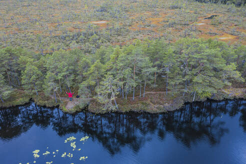 Luftaufnahme des Ozero Rybachye Sees, Roschinskoe, Karelien, Russland. - AAEF28404