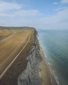 Aerial view of Sangatte Beach and coastal landscape, Pas de Calais, France. - AAEF28498