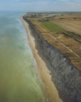 Aerial view of Sangatte beach, Pas de Calais with beautiful coastline, ocean and countryside, France. - AAEF28501