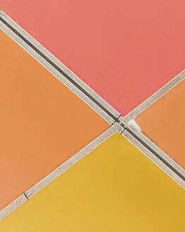 Aerial view of colorful and geometric salt flats in Sicily, Italy. - AAEF28629