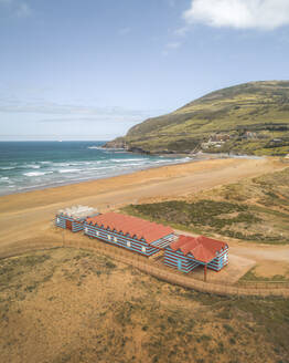 Aerial view of Playa de la Arena beach on the coast of Basque Country, Bilbao, Spain. - AAEF28687