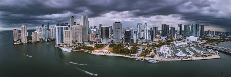 Aerial view of beautiful cityscape with stormy clouds over Miami, Florida, United States. - AAEF28700