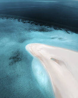 Aerial view of beautiful tropical island with white sand beaches and crystal clear turquoise waters, Alif Alif Atoll, Maldives. - AAEF28704