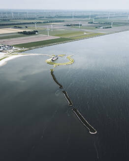 Aerial drone view of Tulip island museum, Flevoland, The Netherlands. - AAEF28721