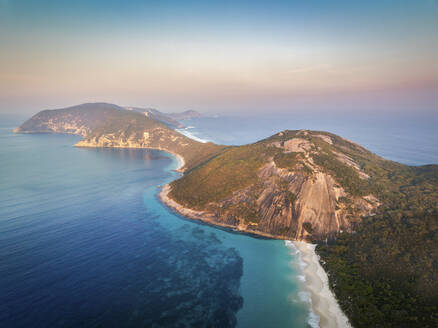 Aerial view of beautiful Mysery Beach, Torndirrup, Western Australia. - AAEF28738