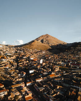 Aerial drone view at sunset of the city of Potosi, Bolivia. - AAEF28741