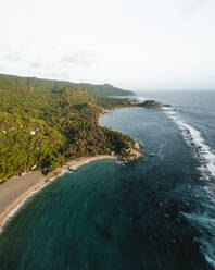 Aerial drone view of the beach in the Tayrona National Natural Park in Santa Marta, Magdalena, Colombia. - AAEF28759