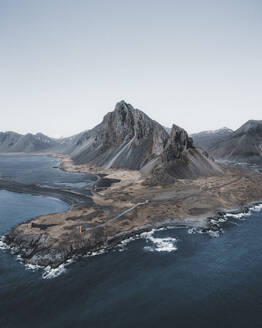 Aerial view of Eystrahorn mountain on a clear day, Austurland, Iceland. - AAEF28775