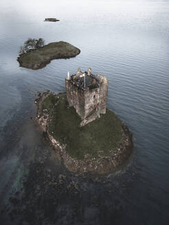 Aerial view of Castle Stalker, Argyll, Scotland. - AAEF28789