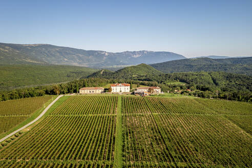 Aerial view of Belaj Castle in Istria, Croatia during summer. - AAEF28912