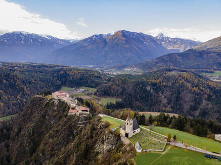 Aerial view of castle of Rodengo, Villa, South Tyrol, Italy. - AAEF28935