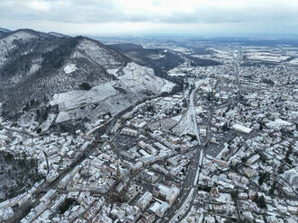 Aerial view of Thann of Haut-Rhin, in Grand East, Alsace, France. - AAEF29023