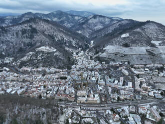 Aerial view of Thann of Haut-Rhin, in Grand East, Alsace, France. - AAEF29031