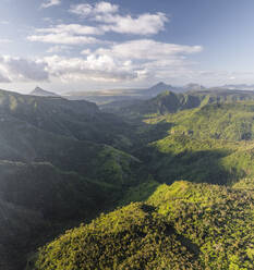 Aerial view of tropical island beach hotel, Mauritius. - AAEF29811