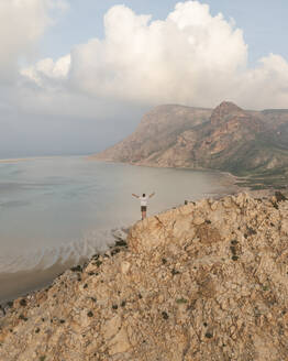 Aerial view of Socotra, Detwah lagoon with person, Yemen. - AAEF29856