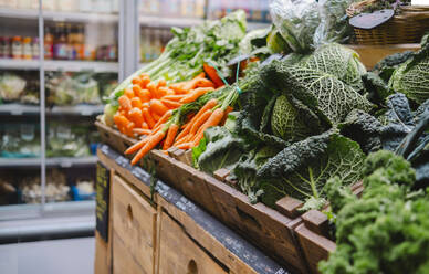 Organic Fruit and vegetable supermarket stall. London, England, United Kingdom - AMWF02272