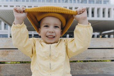 Croatia. Split.funny boy in a knitted hat.child having fun while walking - KVBF00108