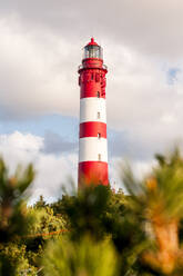 Deutschland, Schleswig-Holstein, Amrum, Amrumer Leuchtturm gegen Wolken stehend - EGBF01094