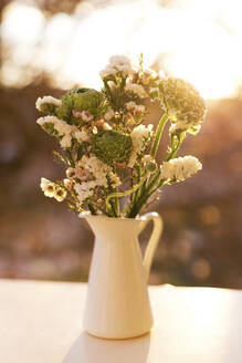 Bouquet of green ranunculus and white chamelaucium flowers - ONAF00789