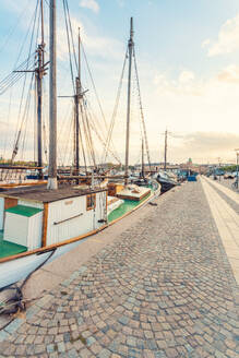 Strandvagen with anchored ships and historic buildings in the background in summer, stockholm - ISF26823