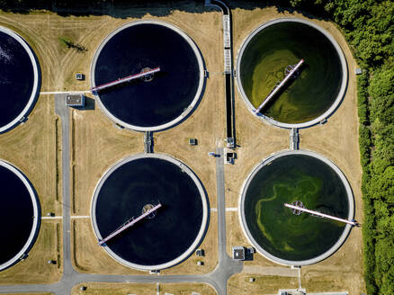 Aerial view of circular water treatment tanks - ISF27365